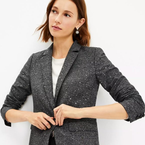 NWT LOFT Sequin Houndstooth Modern Blazer - Picture 2 of 3